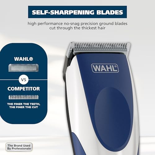 Side angle of the Wahl color coded hair cutting tool showing the easy power switch and charging port setup.