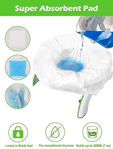 Universal fit disposable bag on portable toilet