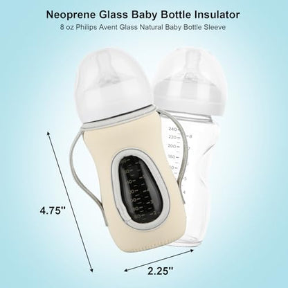 Two beige reusable bottle sleeves showing ergonomic side handles