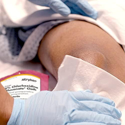 Detailed view of the 2% CHG solution identifier on Stryker Sage packaging.