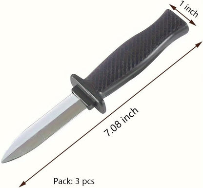Three pack of safe Halloween prop knives with realistic silver colored blades