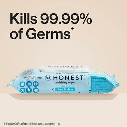 Unscented sanitizing wipes with aloe vera for sensitive skin hygiene