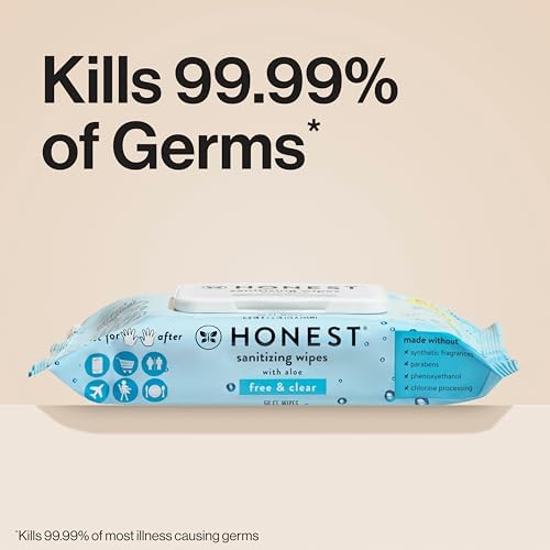 The Honest Company Fragrance-Free Sanitizing Alcohol Wipes, Antibacterial Safe for Hands, Kills 99% of Germs, Made With Aloe, 50 Count (1 Pack) - Image 3
