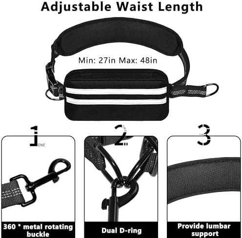 Lievuiken reflective hands free leash for large dogs showing nighttime visibility stitching.
