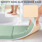 Beiens thick baby bathing knee cushion being folded neatly for compact storage in a modern home bathroom.