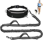 Adjustable waist belt dog running leash with dual padded handles.