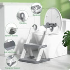 Side angle of the RABB 1ST child toilet trainer emphasizing the adjustable height screws and sturdy triangular base.