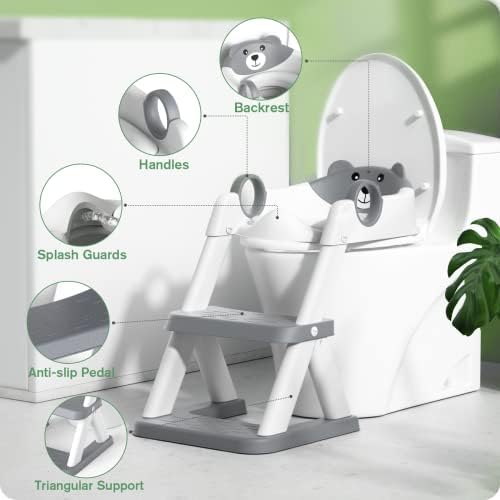 Side angle of the RABB 1ST child toilet trainer emphasizing the adjustable height screws and sturdy triangular base.