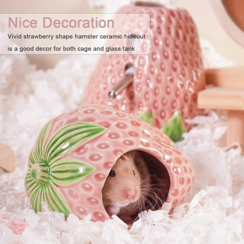 Ceramic Hamster Hideout, Strawberry Hamster House and Habitat, Syrian Hamster Hideout Decor Cool Bed for All Season Gerbil, Mice Guinea Pig - Image 3