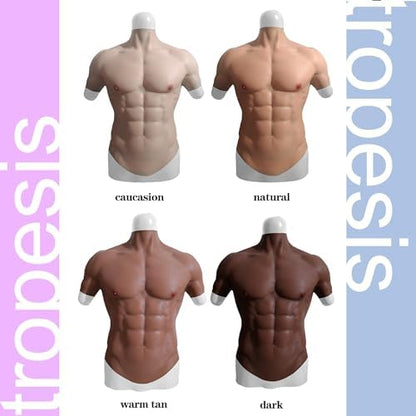 Side angle of the male chest vest showcasing skin texture and muscle thickness