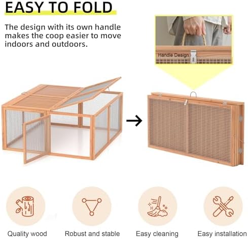 Chicken Coop Run Rabbit Cage No Assembly Portable Chicken Run Bunny House with Top & Side Opening Doors,Outdoor Small Animal Playpen Wooden Chicken Brooder Box Guinea Pig Cage 45"x 42"x 20" - Image 3