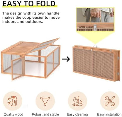 Chicken Coop Run Rabbit Cage No Assembly Portable Chicken Run Bunny House with Top & Side Opening Doors,Outdoor Small Animal Playpen Wooden Chicken Brooder Box Guinea Pig Cage 45"x 42"x 20" - Image 3
