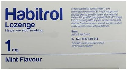 Close up of Habitrol 1mg sugar free nicotine lozenges for craving relief