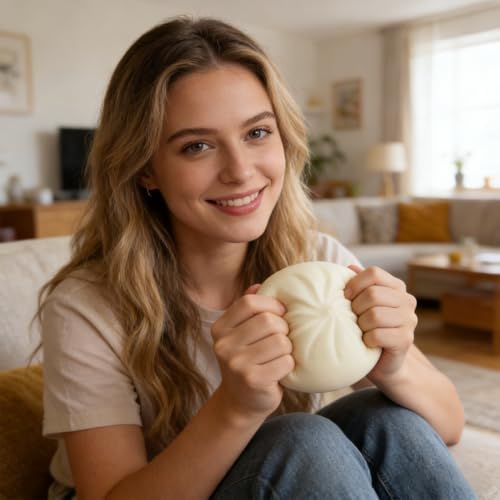 Purple giant dumpling squishy inside the decorative steamer box