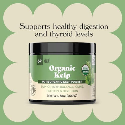 Raw seaweed supplement powder in an 8 Ounce jar for thyroid health and natural iodine support.