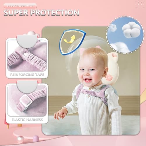 Toddler wearing Aueplcio head safety backpack cushion side view