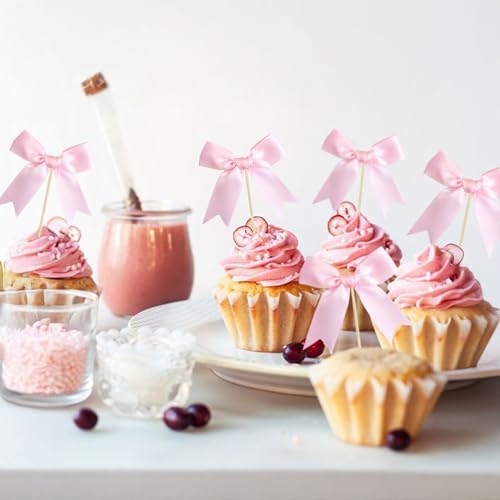 Handcrafted pink bow decorations for wedding and bridal shower