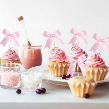 Handcrafted pink bow decorations for wedding and bridal shower