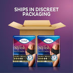 TENA disposable black protective briefs showing sleek cottony soft texture