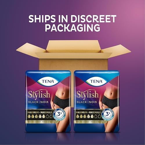TENA disposable black protective briefs showing sleek cottony soft texture