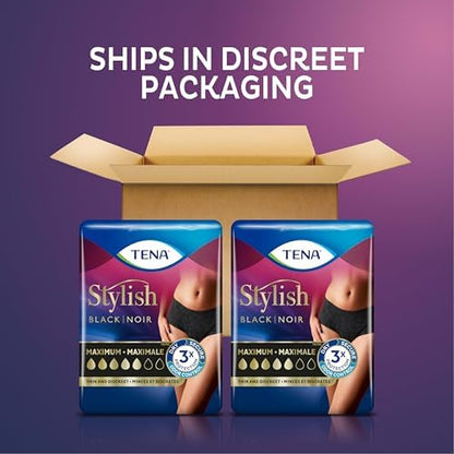 TENA disposable black protective briefs showing sleek cottony soft texture