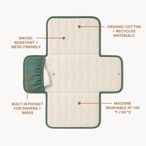 Foldable baby changing mat in forest green stripes