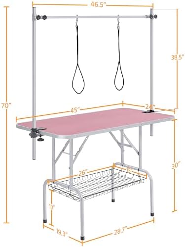 Yaheetech dog grooming table featuring non-slip pink surface