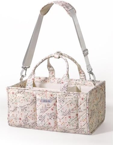 Vksao beige floral diaper storage basket with compartments