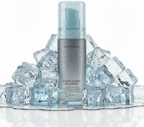 Side view of the authentic NEVYORA Daily Defense cream detailing the HydraFilm and micro-ceramide benefits.