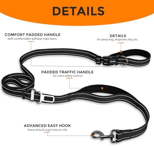 Close up view of the dual padded handles on the Kazazoo heavy duty dog leash.