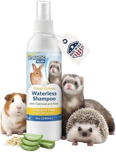 Atlantic Rush fragrance free dry shampoo for rabbits and guinea pigs side view.