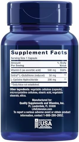 Life Extension antioxidant supplement bottle side label