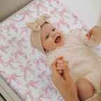 ZoUbqchY changing table cover fitted on a standard 32 by 16 inch mat.