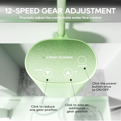 Rechargeable GNEGKLEAN enema device showing the 18-speed digital flow control interface.