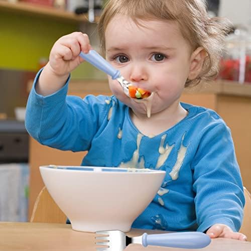 Top view of Pimoys 6 piece stainless steel toddler set
