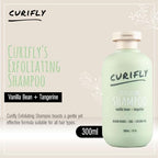 Close up of Curifly natural exfoliating shampoo branding