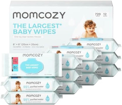 Momcozy Baby Wipes-Extra Large Size Design, 99% Water Based, Unscented & Hypoallergenic, Cleansing & Moisturizing Baby Wipes for Sensitive Skin, 12 Flip-Top Packs (720 Wipes Total) - Image 2