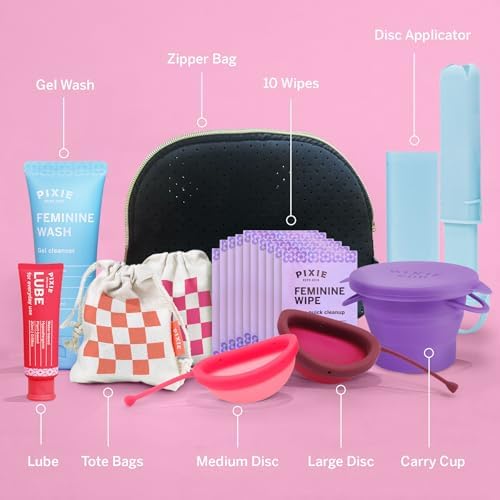 Pink medical grade silicone menstrual disc with pull tab for easy removal.