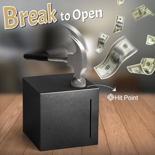Demonstration of inserting folded paper banknotes into the welded stainless steel deposit-only adult money box.