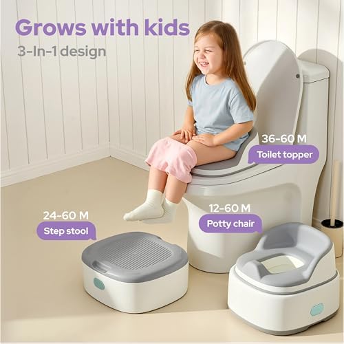 Side profile of Lalalark 3-in-1 potty chair showing the splash guard design