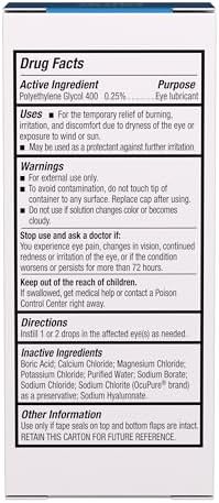 Blink GelTears 10ml bottle packaging showing ingredients and usage instructions.
