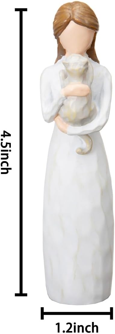 Hand-painted resin pet loss sympathy gift for cat mom displayed on a wooden living room mantelpiece