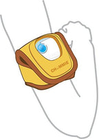 Close up of adjustable Velcro strap on Chummie bedwetting alarm armband for children