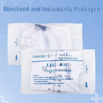 Side profile of the 1000ml catheter leg bag attached to tubing