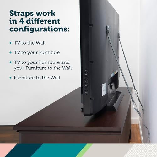 Heavy wooden bookshelf securely anchored to a household wall using Safety 1st furniture straps.