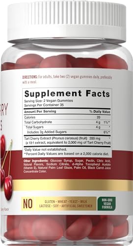 Carlyle Tart Cherry Gummies 2000mg supplement facts label