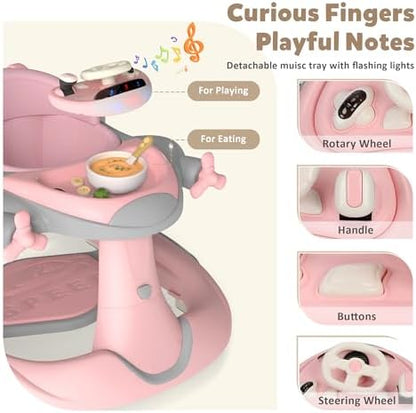 StarAndDaisy musical walker top view revealing the wide detachable feeding tray for infant snacks