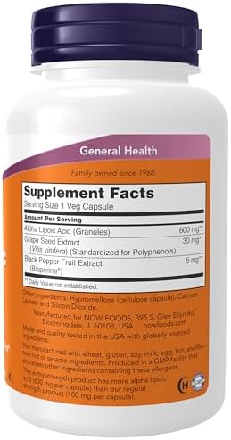 Now Foods Alpha Lipoic Acid Capsules 600mg - 120 Capsules - Image 3