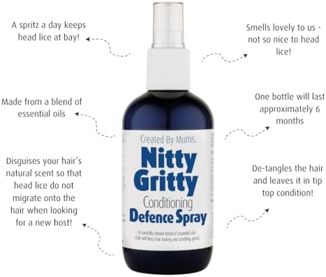 Back label of Nitty Gritty Defence Spray showing essential oil ingredients