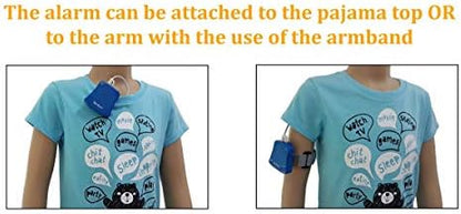 DryEasy medical grade bedwetting alert system highlighting the battery compartment and compact wearable clip design.